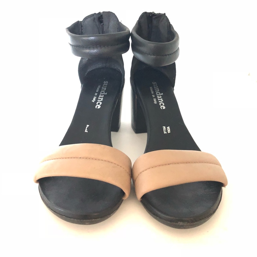 Tank and black block heel sandals